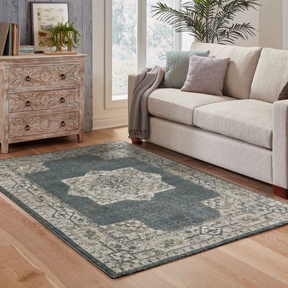 Alton Blue Beige Traditional Medallion Indoor Rug