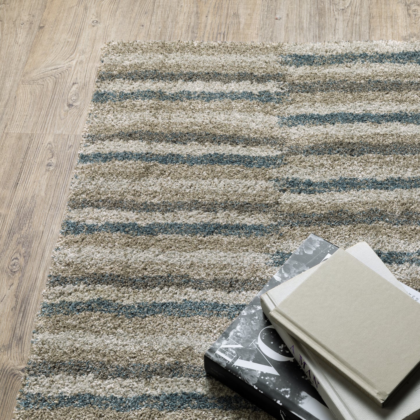 Alton Teal Grey Industrial Striped Indoor Rug