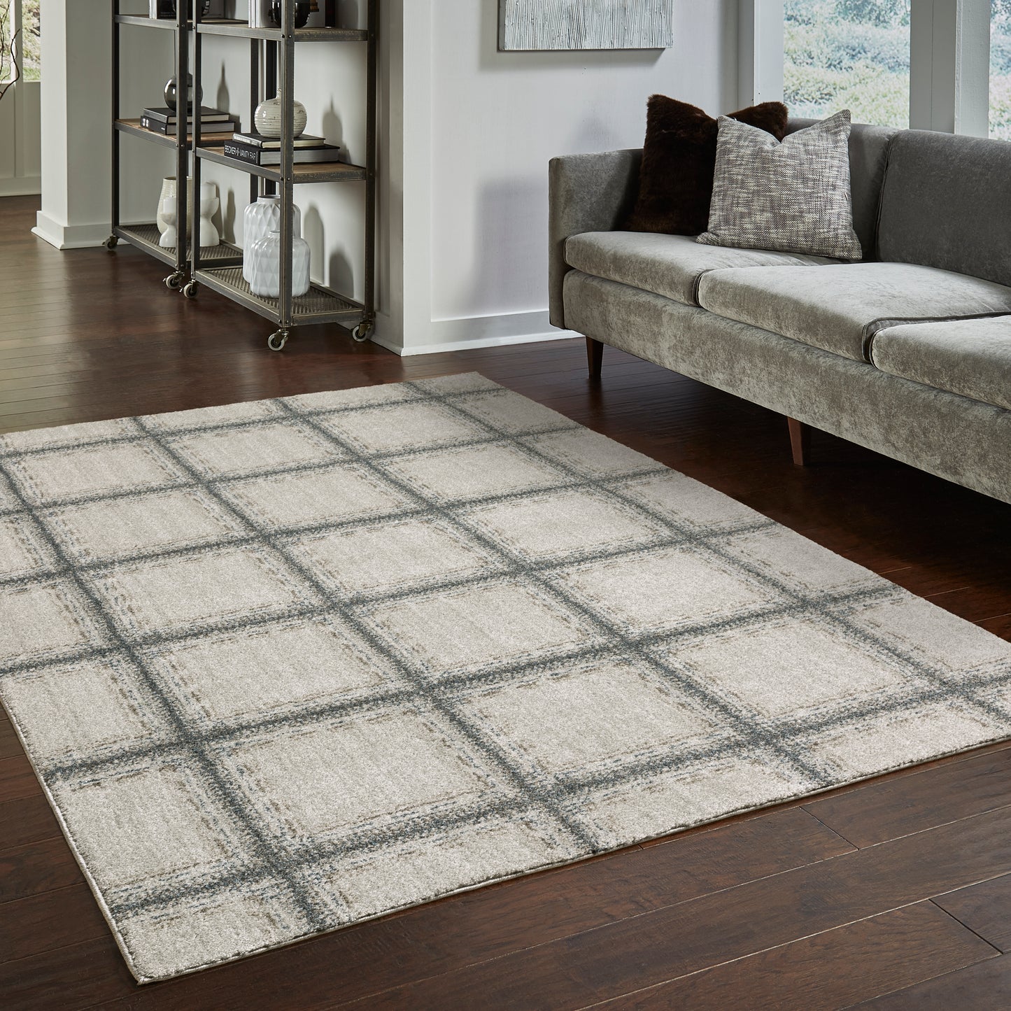 Alton Grey Teal Transitional Geometric Indoor Rug