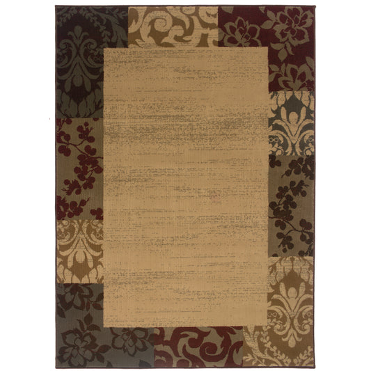 Amelia Beige Red Modern & Contemporary Border Indoor Rug