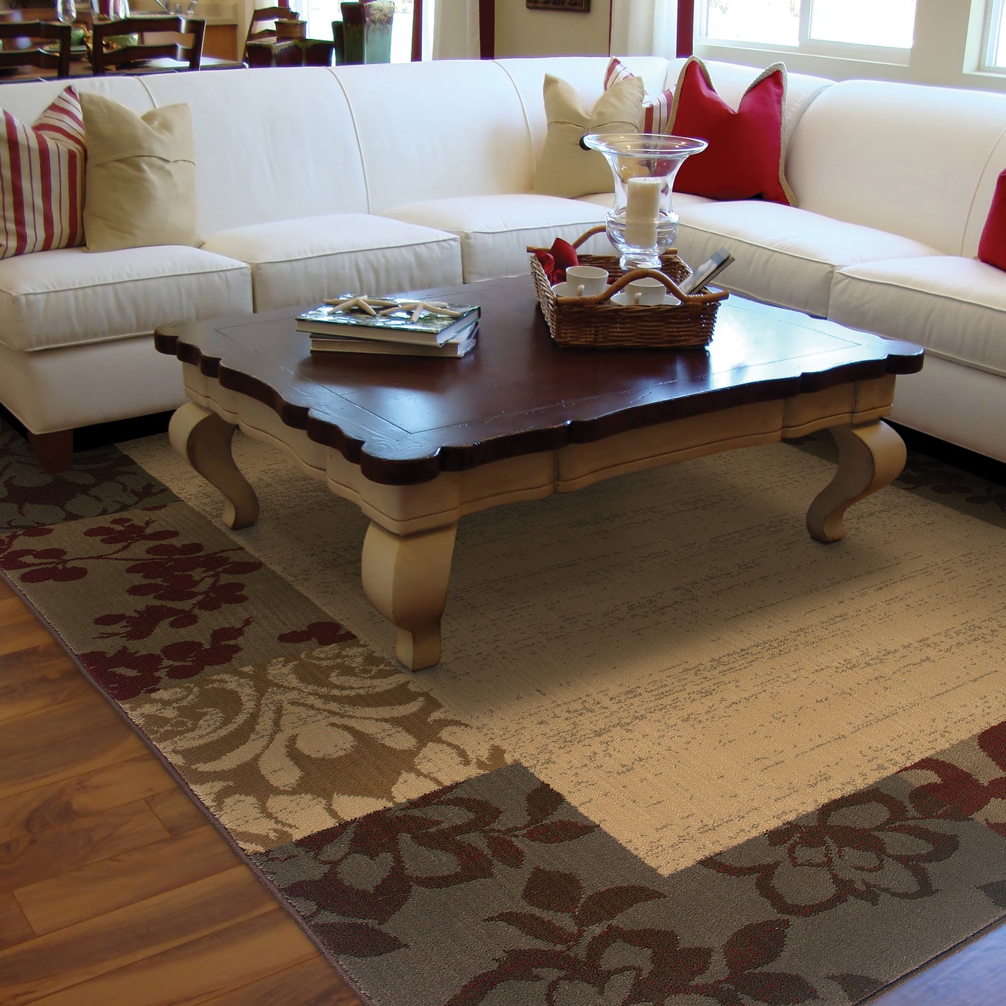 Amelia Beige Red Modern & Contemporary Border Indoor Rug