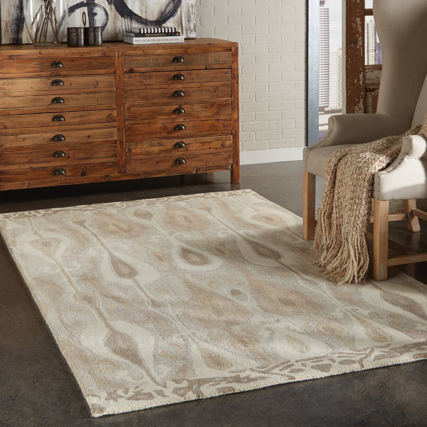 Anastasia Grey Beige Bohemian Abstract Indoor Rug