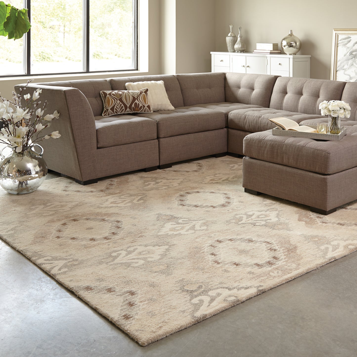 Anastasia Beige Ivory Global Abstract Indoor Rug