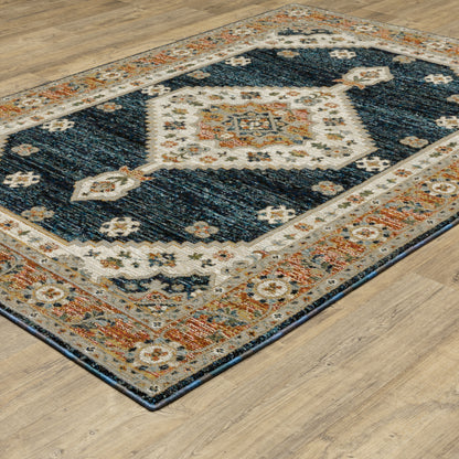 Andorra Blue Orange Bohemian Medallion Indoor Rug