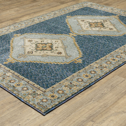 Andorra Blue Gold Bohemian Medallion Indoor Rug