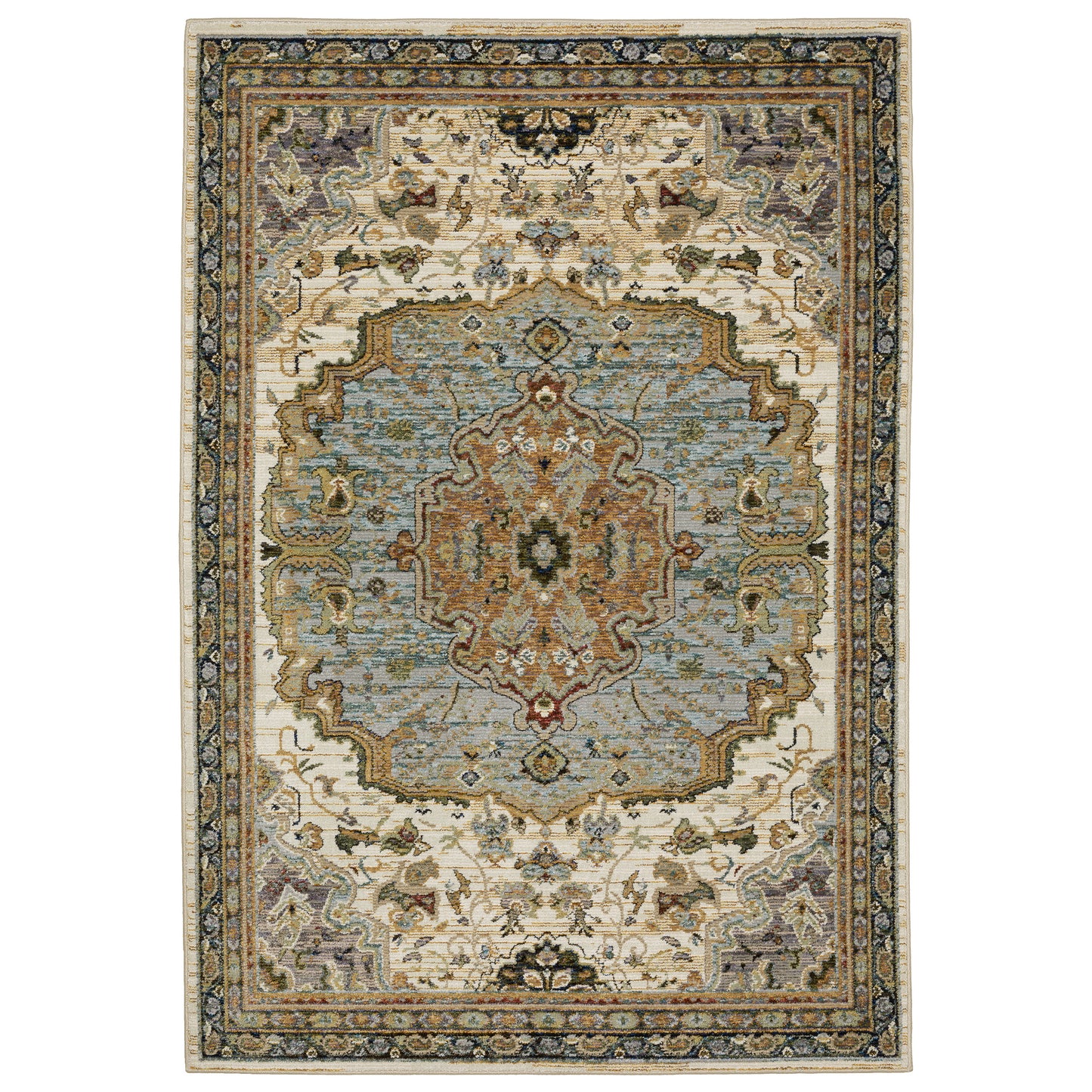 Andorra Ivory Blue Traditional Oriental Indoor Rug