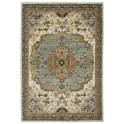 Andorra Ivory Blue Traditional Oriental Indoor Rug