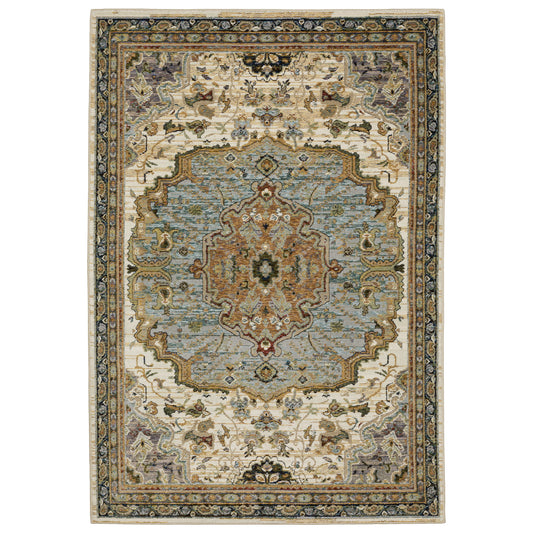 Andorra Ivory Blue Traditional Oriental Indoor Rug