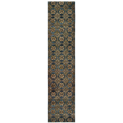 Andorra Blue Gold Traditional Oriental Indoor Rug