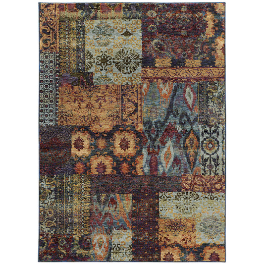 Andorra Gold Blue Traditional Abstract Indoor Rug