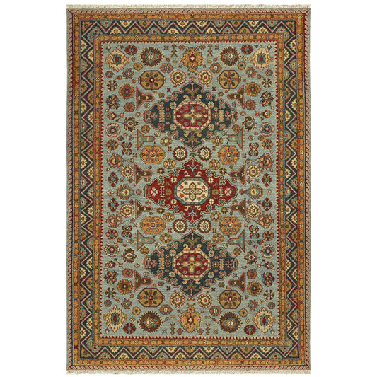 Angora Blue Gold Traditional Oriental Indoor Rug