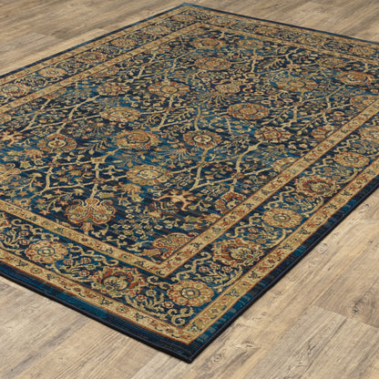 Ankara Blue Gold Traditional Oriental Indoor Rug