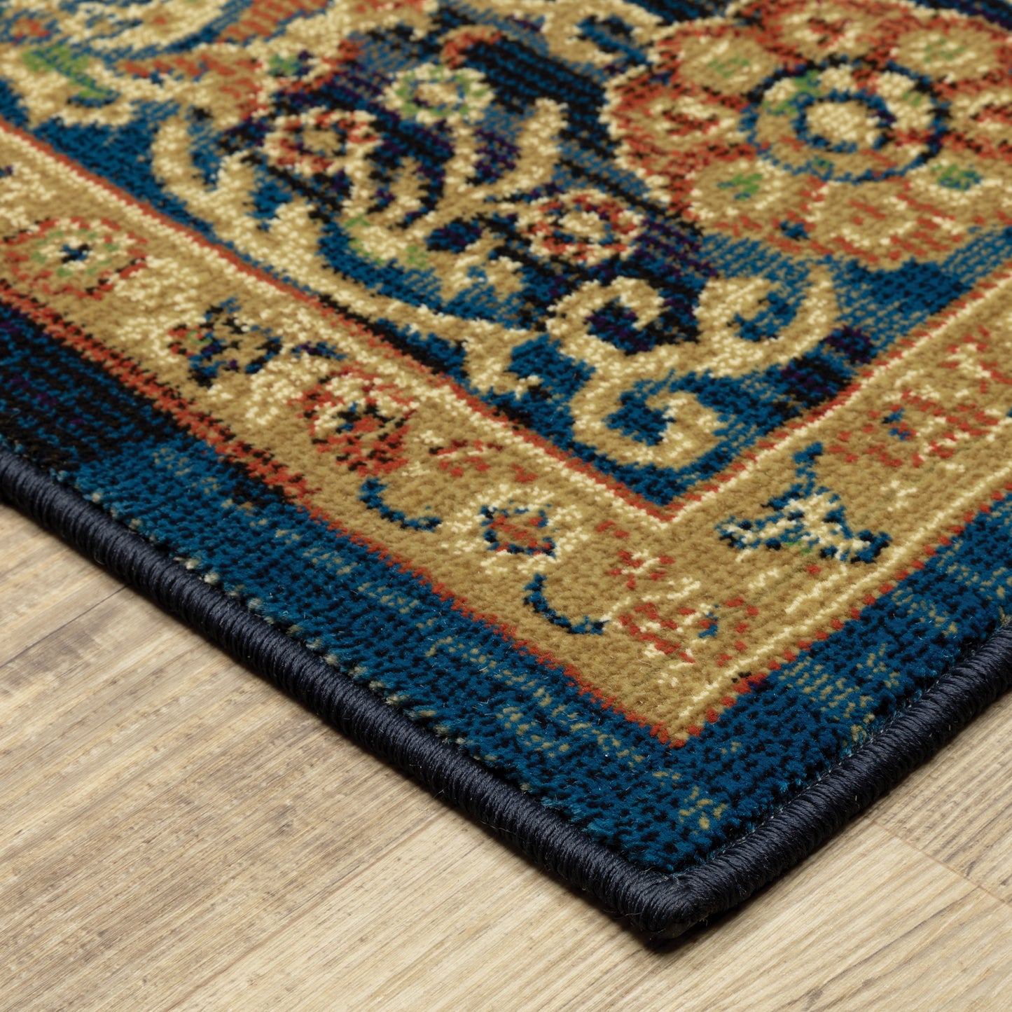 Ankara Blue Gold Traditional Oriental Indoor Rug