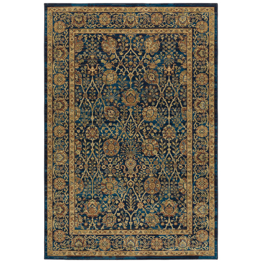 Ankara Blue Gold Traditional Oriental Indoor Rug