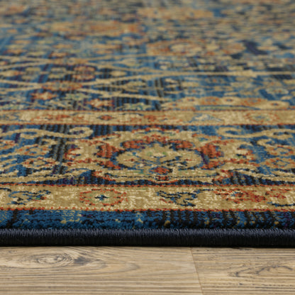 Ankara Blue Gold Traditional Oriental Indoor Rug