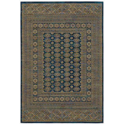 Ankara Blue Gold Traditional Oriental Indoor Rug