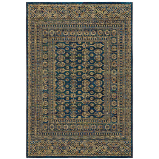 Ankara Blue Gold Traditional Oriental Indoor Rug