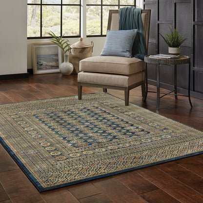 Ankara Blue Gold Traditional Oriental Indoor Rug