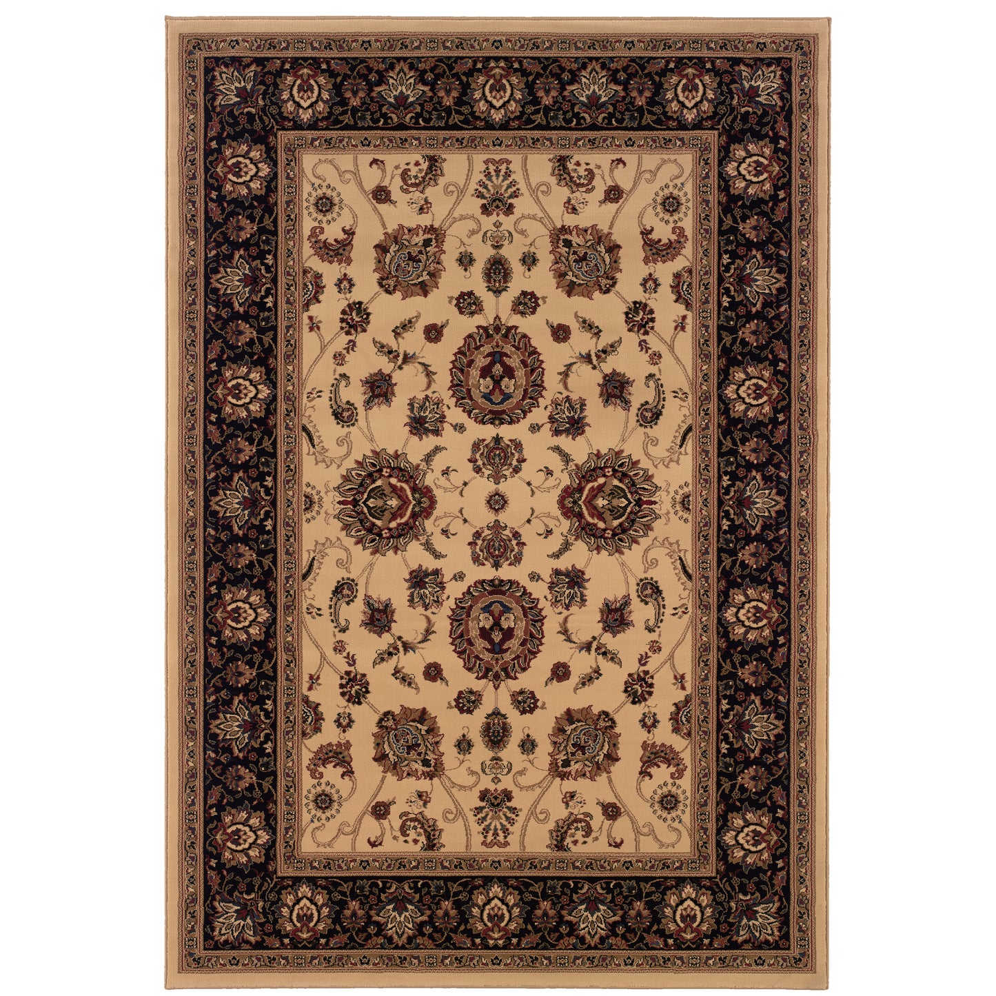 Ariana Ivory Black Traditional Oriental Indoor Rug