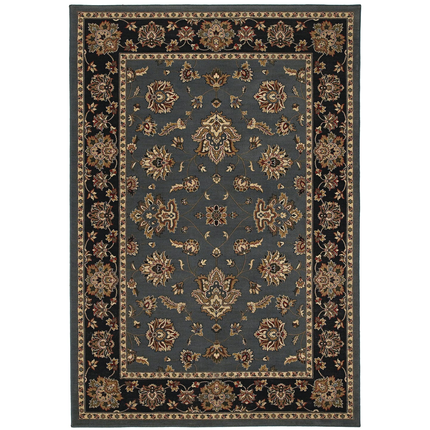 Ariana Blue Black Traditional Floral Indoor Rug