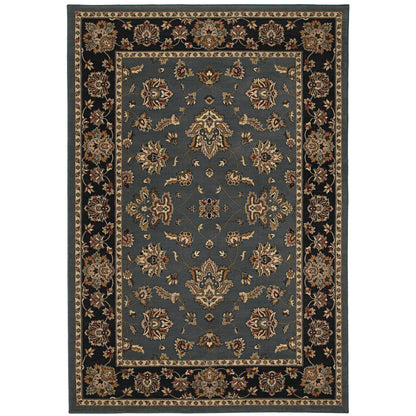 Ariana Blue Black Traditional Floral Indoor Rug