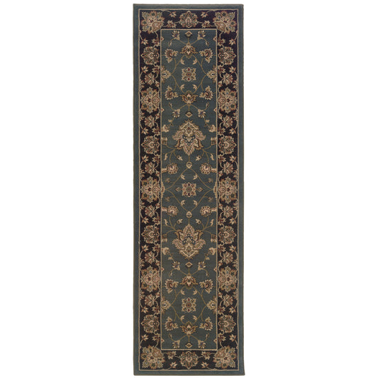 Ariana Blue Black Traditional Floral Indoor Rug