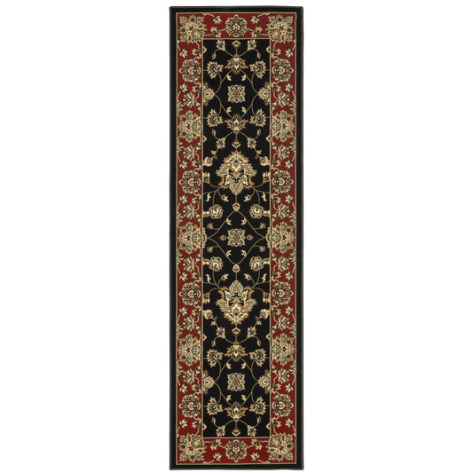 Ariana Black Red Traditional Floral Indoor Rug