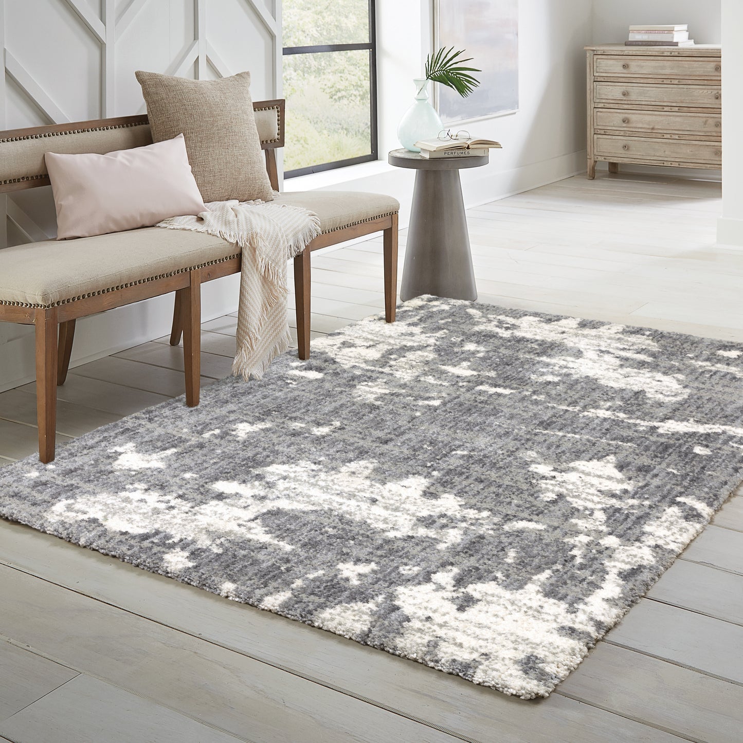 Aspen Grey Ivory Shag Abstract Indoor Rug