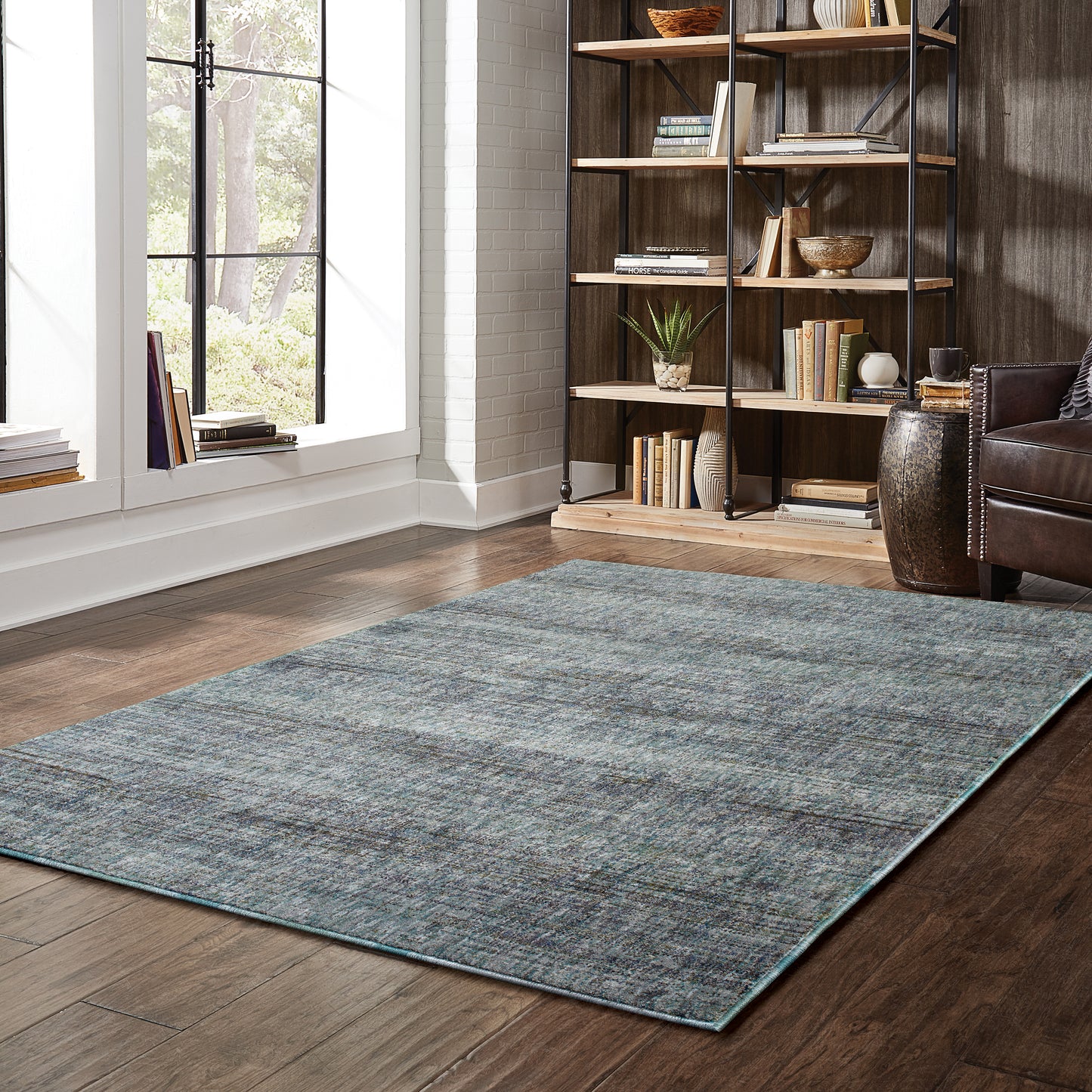 Atlas Blue Grey Transitional Solid Indoor Rug