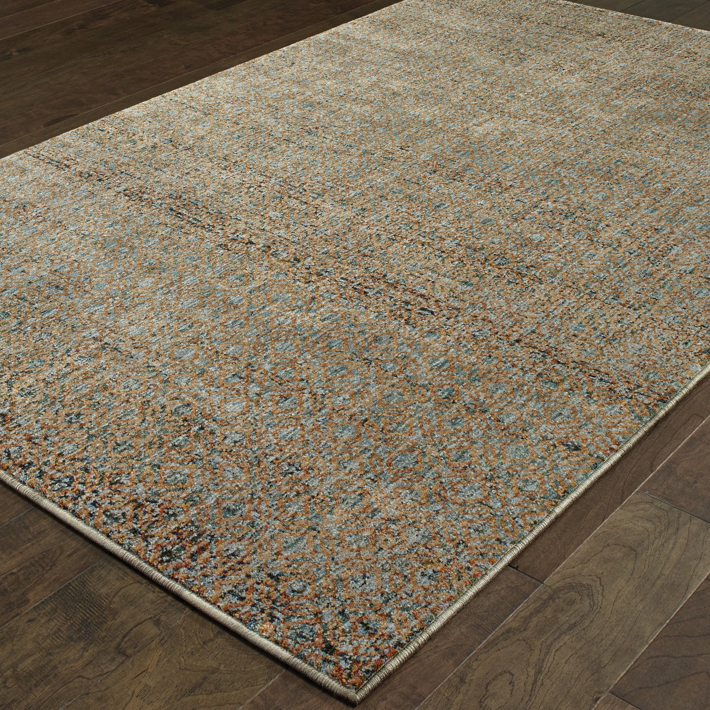 Atlas Blue Gold Transitional Geometric Indoor Rug