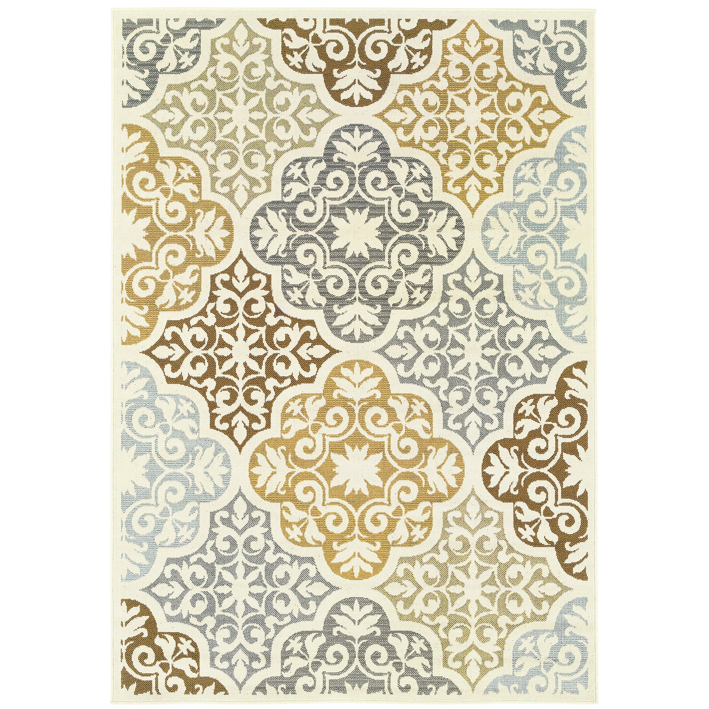 Bali Ivory Grey Casual Floral Indoor/Outdoor Rug