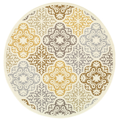 Bali Ivory Grey Casual Floral Indoor/Outdoor Rug