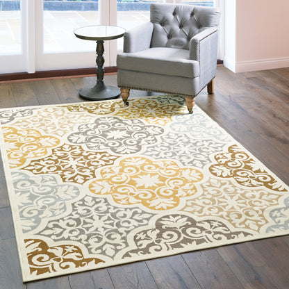 Bali Ivory Grey Casual Floral Indoor/Outdoor Rug