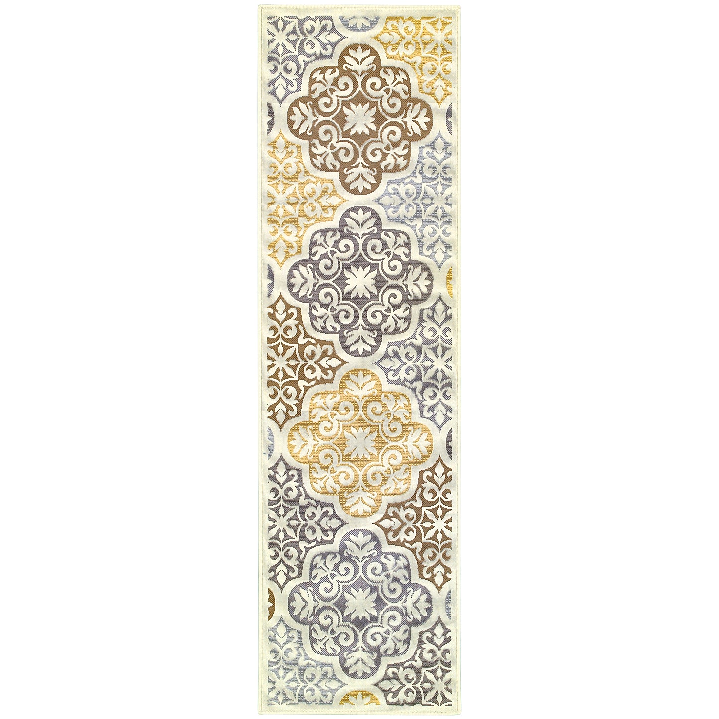 Bali Ivory Grey Casual Floral Indoor/Outdoor Rug