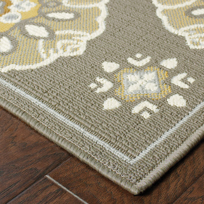 Bali Grey Gold Transitional Floral Indoor/Outdoor Rug