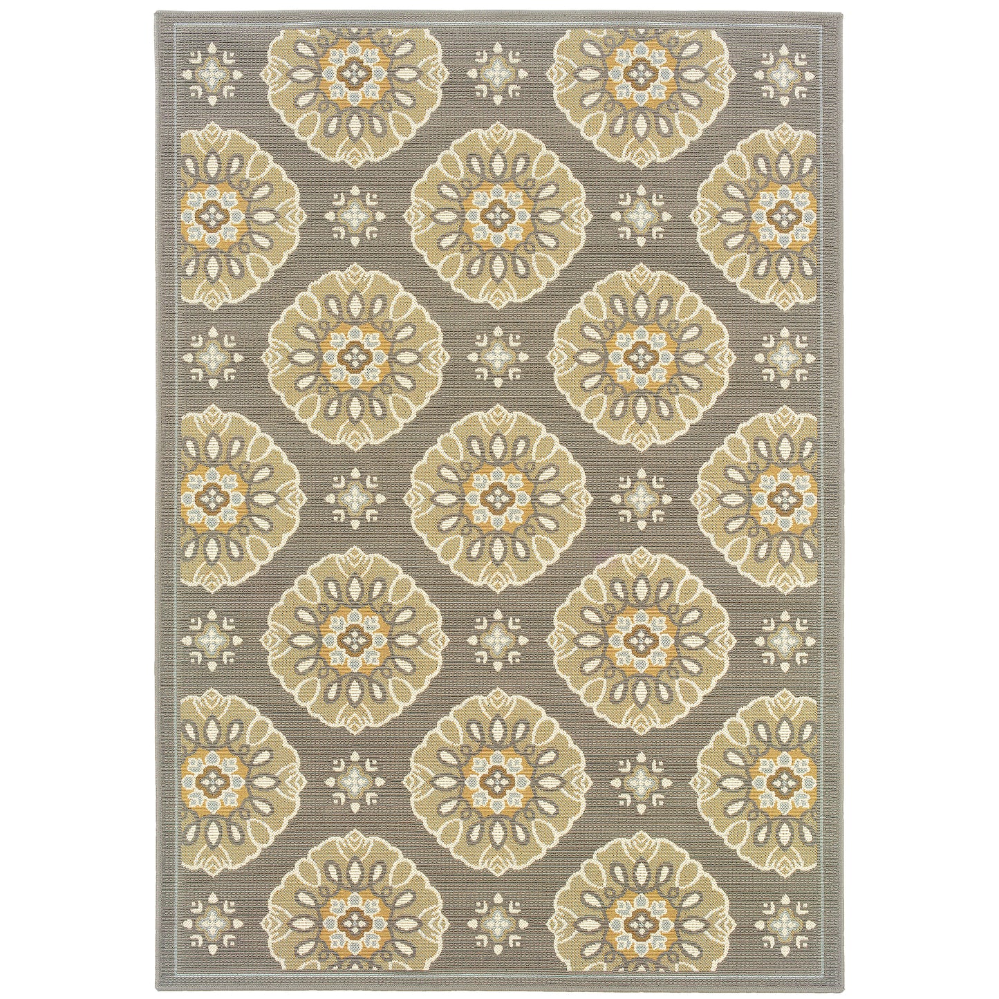 Bali Grey Gold Transitional Floral Indoor/Outdoor Rug