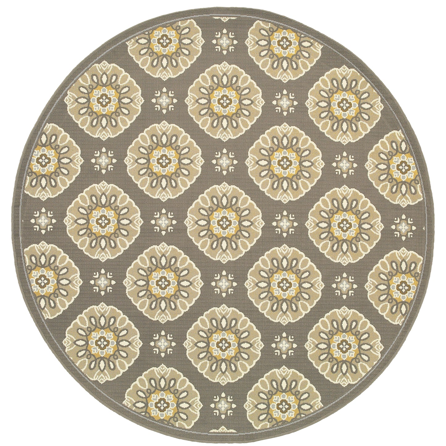 Bali Grey Gold Transitional Floral Indoor/Outdoor Rug