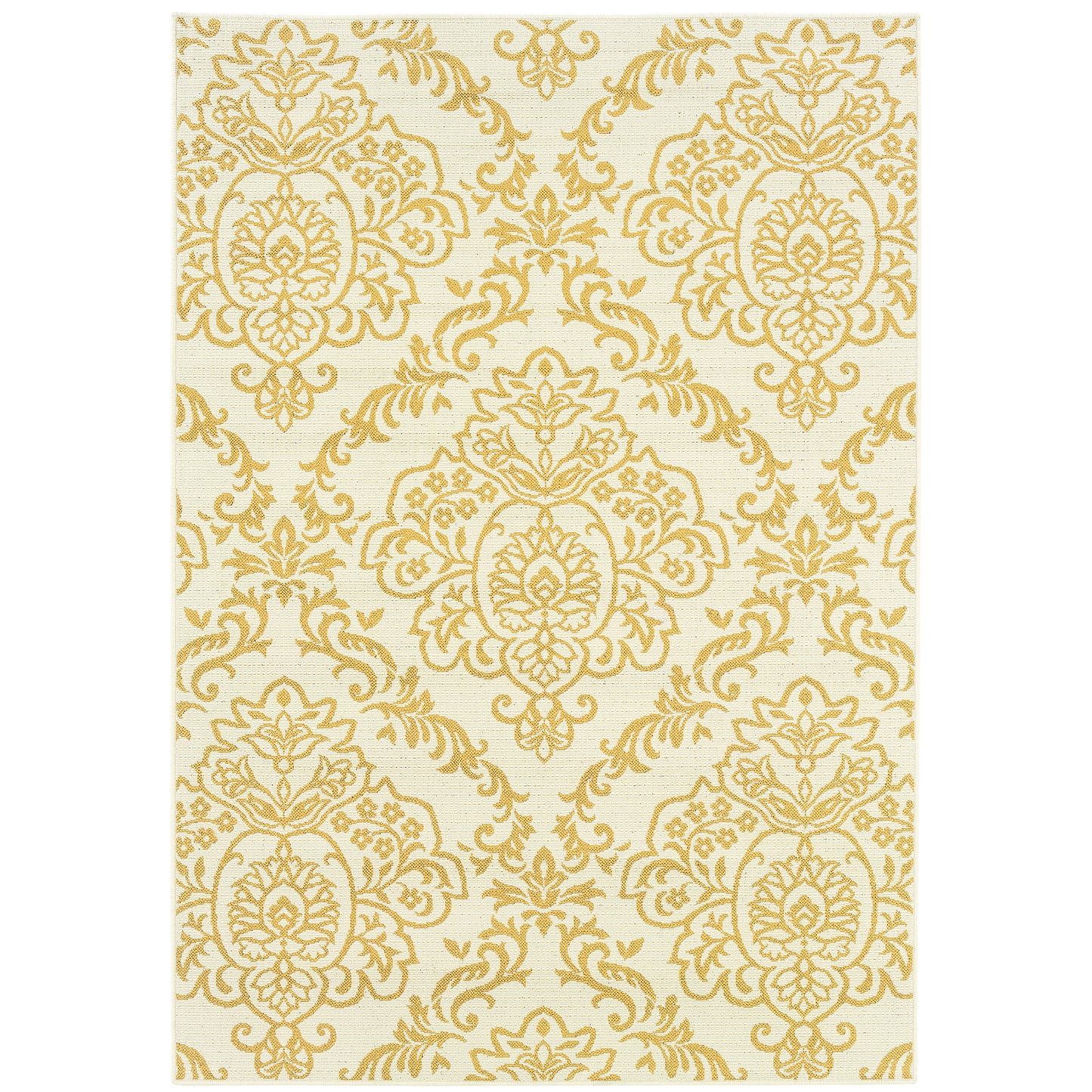 Bali Ivory Gold Transitional Floral Indoor/Outdoor Rug