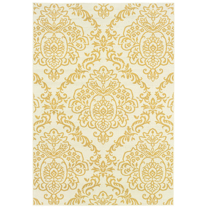 Bali Ivory Gold Transitional Floral Indoor/Outdoor Rug