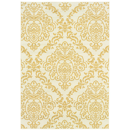 Bali Ivory Gold Transitional Floral Indoor/Outdoor Rug