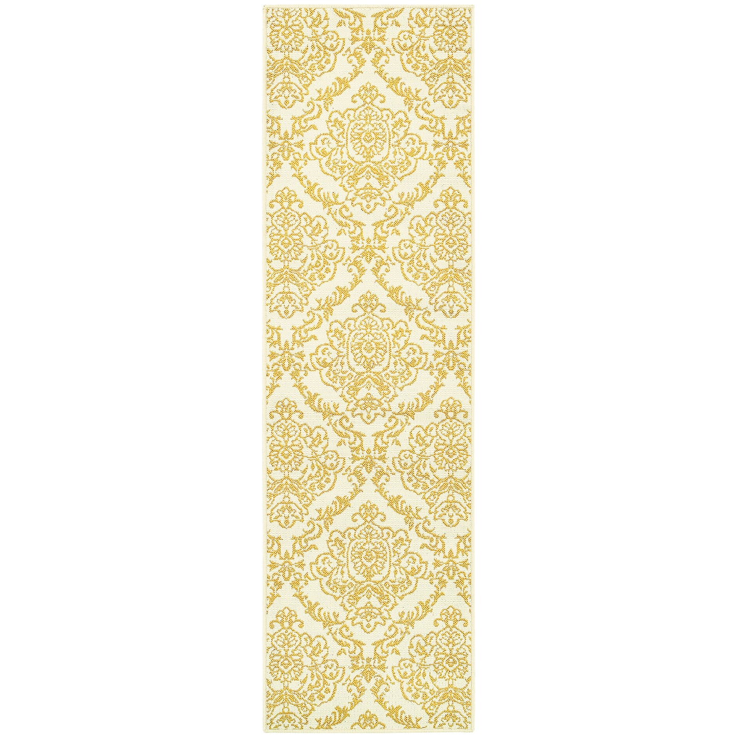 Bali Ivory Gold Transitional Floral Indoor/Outdoor Rug