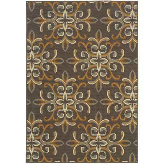 Bali Grey Gold Modern & Contemporary Floral Indoor/Outdoor Rug