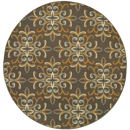 Bali Grey Gold Modern & Contemporary Floral Indoor/Outdoor Rug