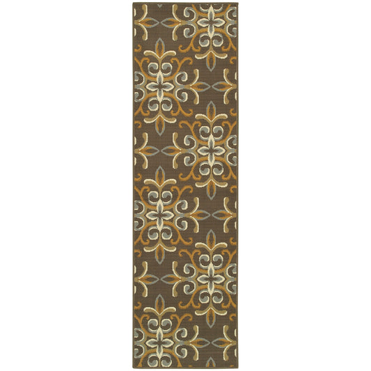 Bali Grey Gold Modern & Contemporary Floral Indoor/Outdoor Rug