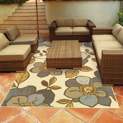 Bali Grey Gold Modern & Contemporary Floral Indoor/Outdoor Rug