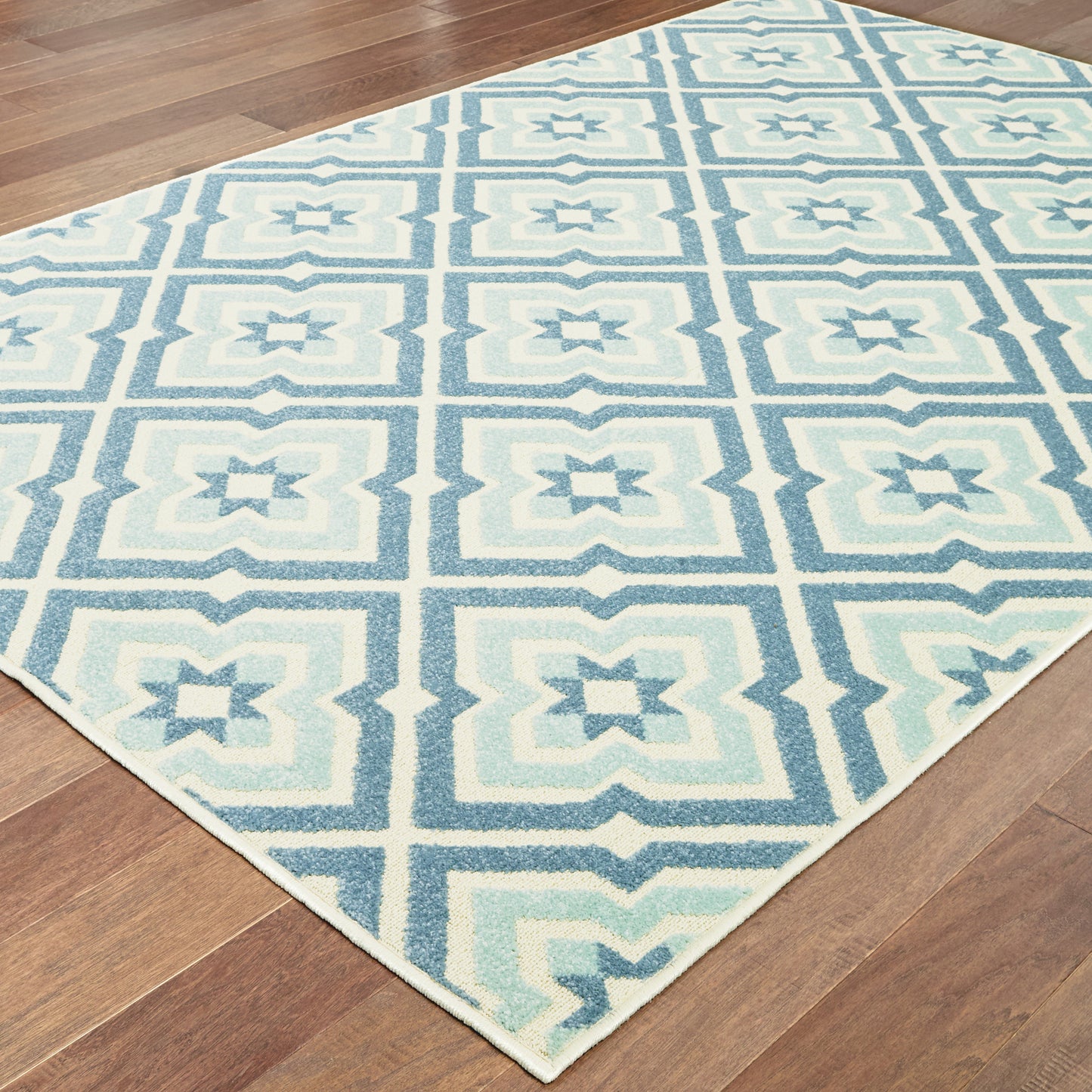 Barbados Blue Ivory Casual Geometric Indoor/Outdoor Rug