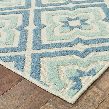 Barbados Blue Ivory Casual Geometric Indoor/Outdoor Rug