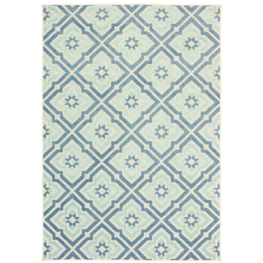 Barbados Blue Ivory Casual Geometric Indoor/Outdoor Rug