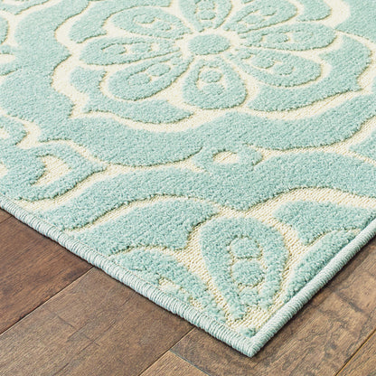 Barbados Blue Ivory Global Floral Indoor/Outdoor Rug