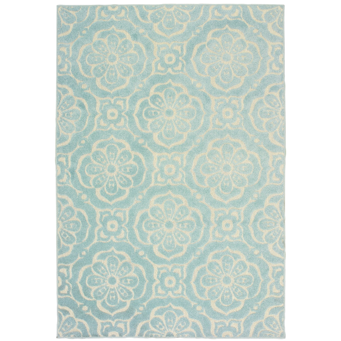 Barbados Blue Ivory Global Floral Indoor/Outdoor Rug